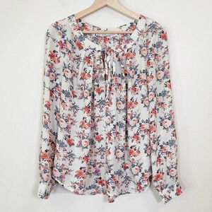 Daniel Rainn Floral Tie Neck Blouse